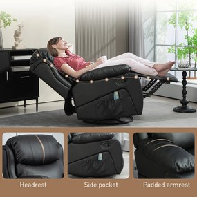 HOMCOM Fotoliu Relaxant cu Masaj și Înclinare Reglabilă, Fotoliu Electric Rotativ la 360° cu Telecomandă, 97x92x104 cm, Negru