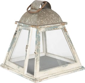 Felinar bej, din lemn, aspect vintage 33x33x37 cm