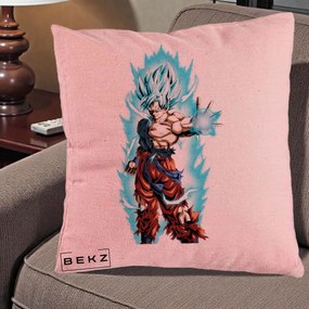 Perna Personalizata Dragon Ball Goku Ultra Instinct Blue, 40x40 cm, Roz, Husa Detasabila, Perna Inclusa, BEKZ®