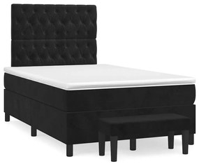 vidaXL Pat box spring cu saltea, negru, 120x190 cm, catifea