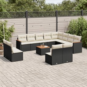 3226476 vidaXL Set mobilier de grădină cu perne, 13 piese, negru, poliratan