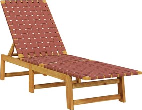 vidaXL Șezlong, roșu, lemn masiv de acacia și țesătură