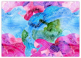 Tablou pe sticlă - Valuri colorate (70x50 cm)