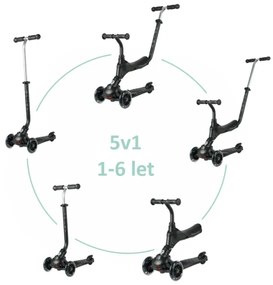 QPlay - Trotinetă pentru copii SEMA PRO 5în1 cu roți LED, neagră