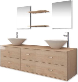 vidaXL Set mobilier baie 9 piese cu chiuvete și robinete incluse, Bej