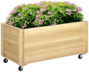 Outsunny Jardinieră de Gradină cu Orificiu de Drenaj și Căptușeală, Jardinieră din Lemn de Brad cu Roți, 89x48x47 cm, Lemn Natural | Aosom Romania
