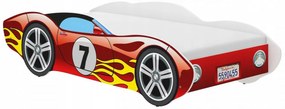 Pat tip masinuta pentru copii NOVOKIDS™ CORVETTE, 160x80 CM, Set cu Saltea din Spuma MATSEN® 10 CM Inclusa, Somiera Sistem FLEX, Cu Protectii