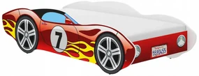 Pat tip masinuta pentru copii NOVOKIDS™ CORVETTE, 160x80 CM, Set cu Saltea din Spuma MATSEN® 10 CM Inclusa, Somiera Sistem FLEX, Cu Protectii