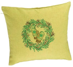 Perna Decorativa Coronita de Craciun, 40x40 cm, Verde, Husa Detasabila, Burduf