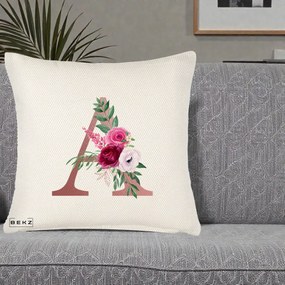 Cadou Personalizat - Perna Personalizata Monograma Rose Gold Litera A, 40x40 cm, Crem Reliefat, Husa Detasabila, Perna Inclusa, BEKZ®