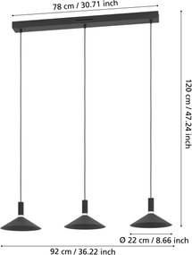 Eglo 902184 - Pendul suspendat pe cablu LED RGBW cu dimmer CONOMAVILLA-Z, 3xLED/7,5W/230V, negru
