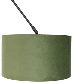Lampă suspendată neagră cu abajur din catifea verde cu aur 35 cm - Blitz
