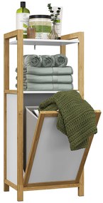 HOMCOM Mobilier pe picioare din bambus coș pentru rufe baie economisire de spațiu, 2 rafturi, dim. 40L x 30l x 86,5H cm | Aosom Romania
