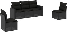 vidaXL Set mobilier de grădină cu perne, 5 piese, negru, poliratan