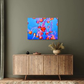 Tablou pe sticlă cu meduse în mare (70x50 cm)
