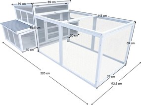 Coteţ pentru găini, alb/gri, brad, oţel galvanizat, ADRIO