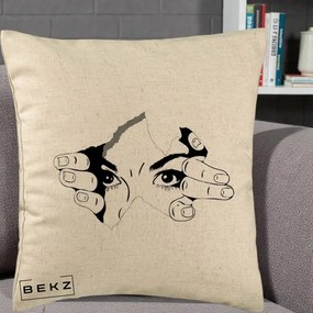 Perna Decorativa Ochi care Rup Suprafata, 40x40 cm, Bej, Husa Detasabila, Perna Inclusa, BEKZ®