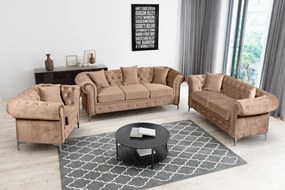 Canapea extensibilă de lux 2 locuri, stofă maro deschis Velvet, ROMANO