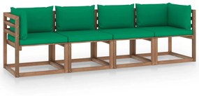 Canapea gradina din paleti, 4 locuri, cu perne, lemn pin tratat Verde, 4 locuri, 1