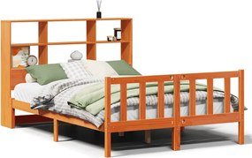 vidaXL Pat cu bibliotecă fără saltea maro 135x190 cm lemn masiv de pin