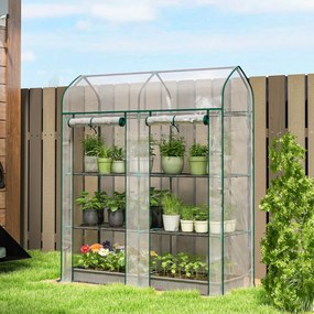 Outsunny Seră mică cu 3 niveluri, 2 uși rulou, cadru din oțel, husă din plastic, 143x46x165 cm, transparent | Aosom Romania