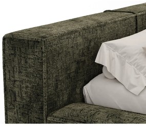 Pat matrimonial verde închis tapițat cu spațiu de depozitare cu somieră 140x200 cm Voliera – Maison de Rêve