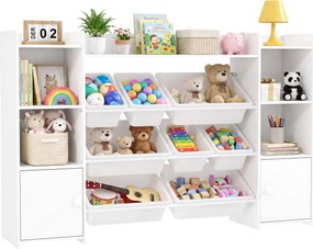 AIYAPLAY Dulap pentru jucării pentru copii cu 8 recipiente detașabile și dulapuri, 140x30x90 cm, alb | Aosom Romania