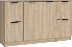 vidaXL Servante, 3 piese, stejar sonoma, lemn prelucrat