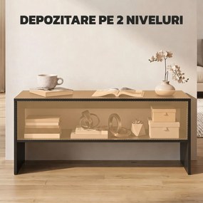 HOMCOM Măsuță de Cafea Modernă cu 2 Niveluri, Raft Deschis, PAL, Picioare, 100x40x41,5 cm, Negru | Aosom Romania