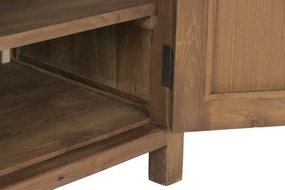 Comodă TV din lemn de tec reciclat, natur, 2 uși cu panouri din ratan împletit și nișe deschise cu raft central, 50 x 140 x 45 cm, „Dijon”