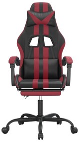 Scaun gaming pivotant suport picioare negru rosu vin piele eco