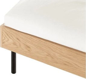 Pat matrimonial în culoare naturală tapițat/din placă aglomerată de lemn cu aspect de lemn de stejar cu somieră 180x200 cm Streiko – noo.ma