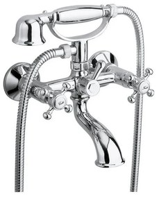 Baterie argintiu-lucios pentru cadă cu montare pe perete (2 ieșiri) Antea – Sapho