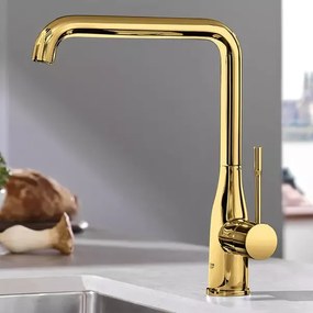 Baterie bucatarie Grohe Essence pipa rotativa auriu lucios Cool Sunrise