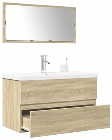 vidaXL Set mobilier de baie, 3 piese, stejar sonoma, lemn prelucrat