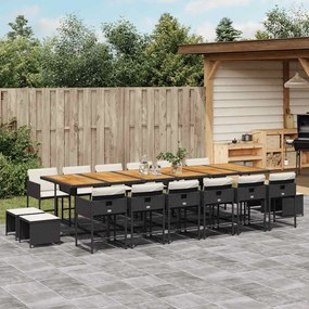 vidaXL Set mobilier de grădină cu perne, 17 piese, negru, poliratan
