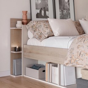Pat matrimonial alb/în culoare naturală cu aspect de lemn de stejar cu spațiu de depozitare fără somieră 160x200 cm Albo – Marckeric
