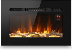 HOMCOM Șemineu Electric de 60 cm, Încastrat sau de Perete, 1800 W, Temporizator 24 de Ore, Flacără Reglabilă, Cristale | Aosom Romania