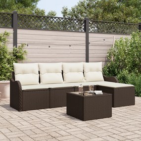 vidaXL Set de canapele pentru grădină cu pernă 6 pcs Maro Rattan poli