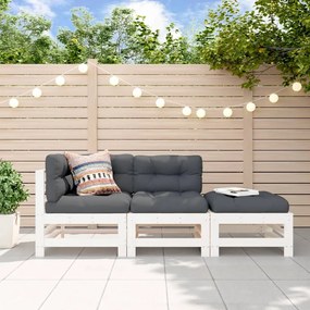 vidaXL Set mobilier de grădină, 3 piese, alb, lemn masiv de pin