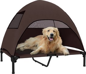 PawHut Pat de exterior pentru câini cu acoperiș, pat înălțat pentru câini mari, 91 x 76 x 90 cm, Cafea | Aosom Romania
