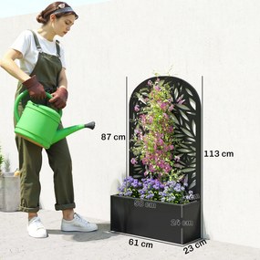 Outsunny Jardiniere Ridicată pentru Grădină și Balcon cu Spalier Arcuit Decorat cu Frunze, pentru Flori și Legume, Montare pe Perete sau Utilizare Independentă, Negru | Aosom Romania