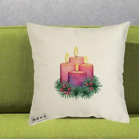 Perna Decorativa Lumanari Advent Roz-Violet, 40x40 cm, Ecru, Husa Detasabila, Perna Inclusa, BEKZ®
