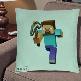 Perna Personalizata Minecraft Steve, 40x40 cm, Verde Menta, Husa Detasabila, Perna Inclusa, BEKZ®