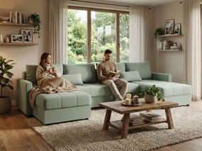 OFERTA Coltar extensibil in forma de U VENORIA 285x146 cm, verde deschis + 2 pernute GRATUITE Calitate II