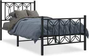 vidaXL Cadru pat metalic cu tăblii de cap/picioare, negru, 90x200 cm