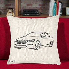 Perna Personalizata BMW Seria 7 Linie Minimalista, 40x40 cm, Crem Reliefat, Husa Detasabila, Perna Inclusa, BEKZ®