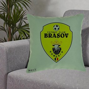 Perna Personalizata FC Brasov Fotbal Romania, 40x40 cm, Verde, Husa Detasabila, Perna Inclusa, BEKZ®