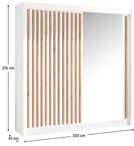 Dulap cu usi glisante, alb   stejar craft, 203x215 cm, LADDER