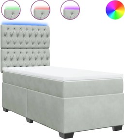 vidaXL Pat box spring cu saltea, gri deschis, 90x200 cm, catifea